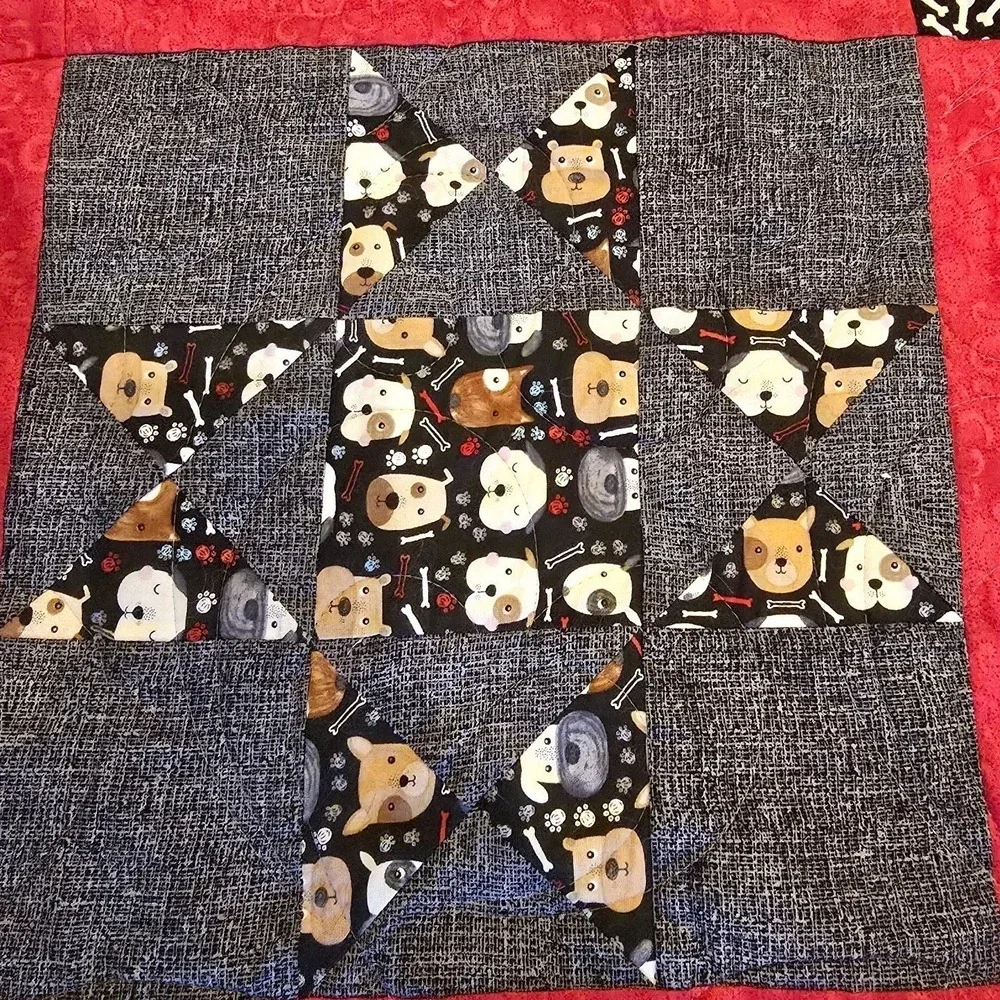 Handmade Dog Alphabet Quilt Henry Glass Novelty Dog Cotton Patchwork Star 69x55